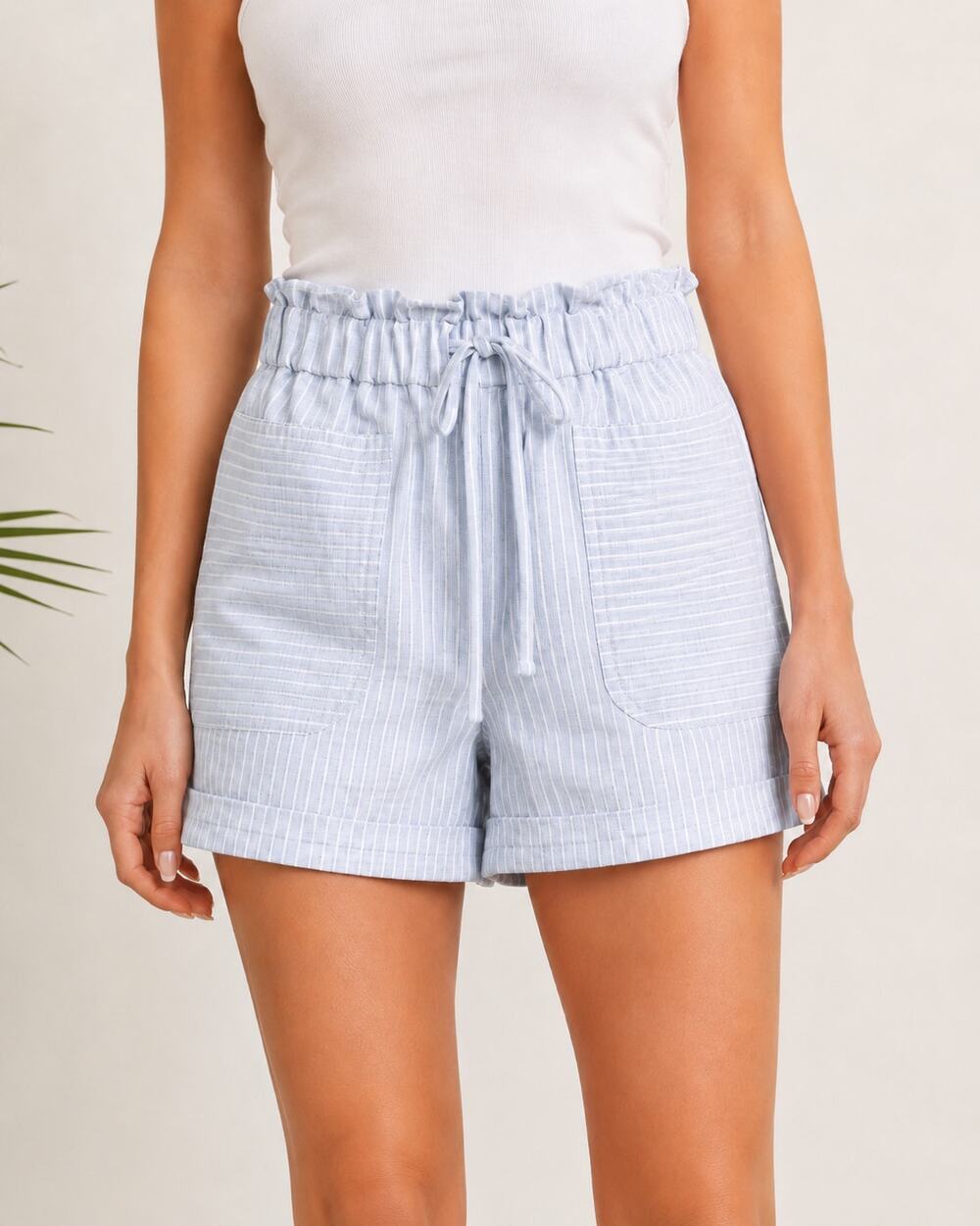 Madewell Linen Blend Striped Paperbag Waist Shorts XS Powder Blue